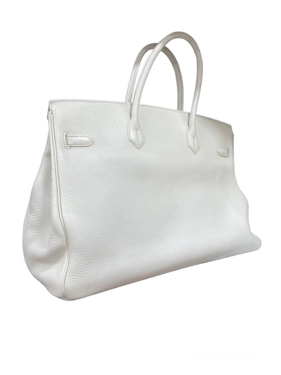 Women's 2011 Hermès Birkin 40 White Clemence Leather Top Handle Bag  For Sale