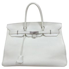 Antique 2011 Hermès Birkin 40 White Clemence Leather Top Handle Bag 