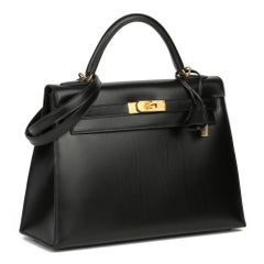 2011 Hermes Black Box Calf Leather Vintage Kelly 32cm Sellier