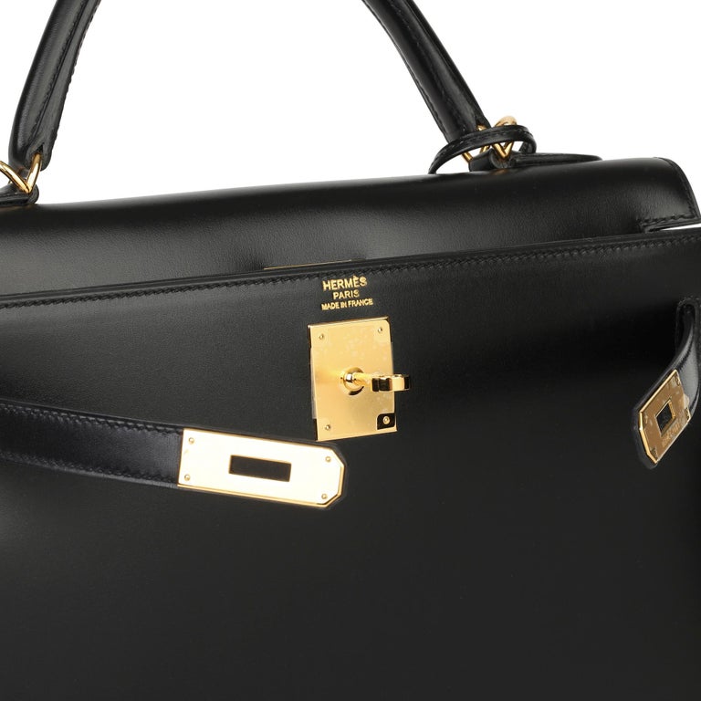 Hermes Black Box Calf Leather Vintage Kelly 32cm Shoulder Bag in