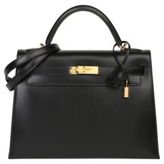 2011 Hermes Black Box Calf Leather Vintage Kelly 32cm Sellier