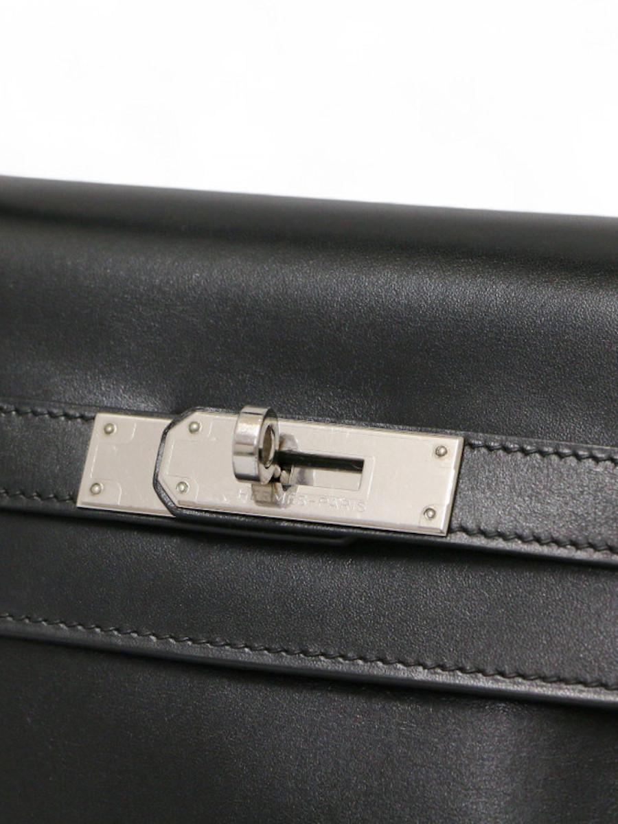 2011 Hermès negro Kelly 35 caja cuero plata hardware en venta 6
