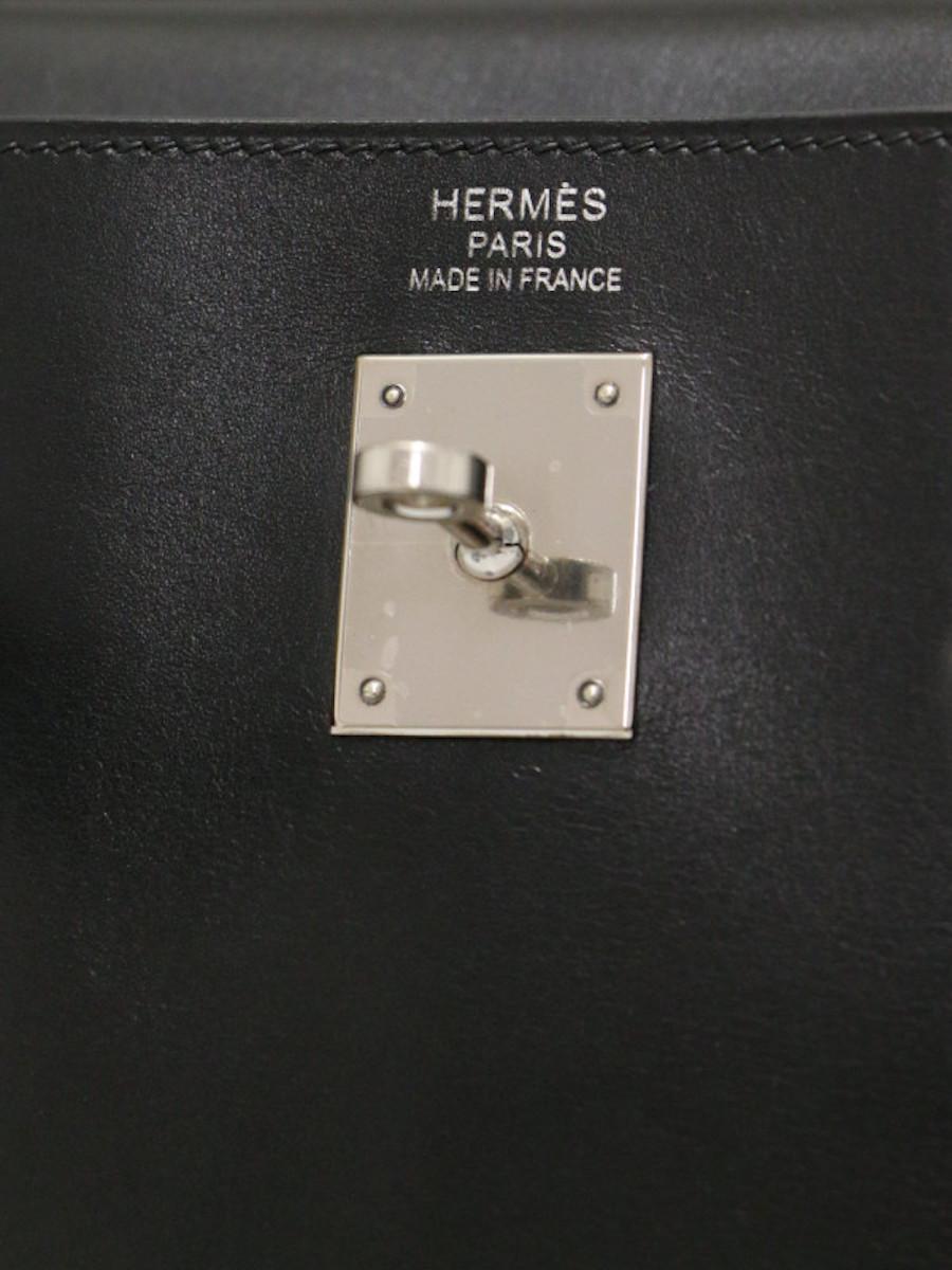 2011 Hermès negro Kelly 35 caja cuero plata hardware en venta 4
