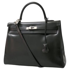 2011 Hermès black Kelly 35 box leather silver hardware