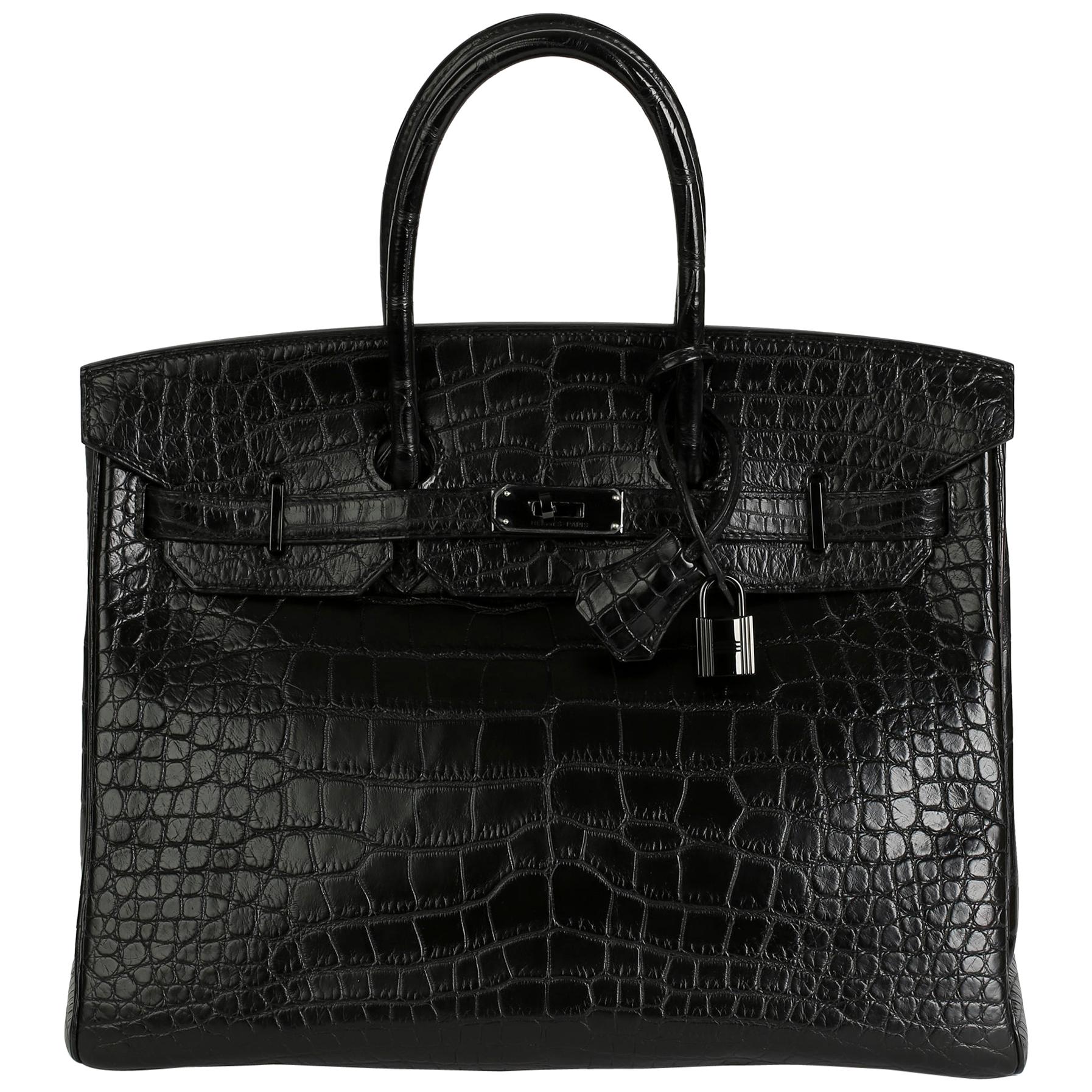 2011 Hermes Black Matte Alligator Leather SO Black Birkin 35cm