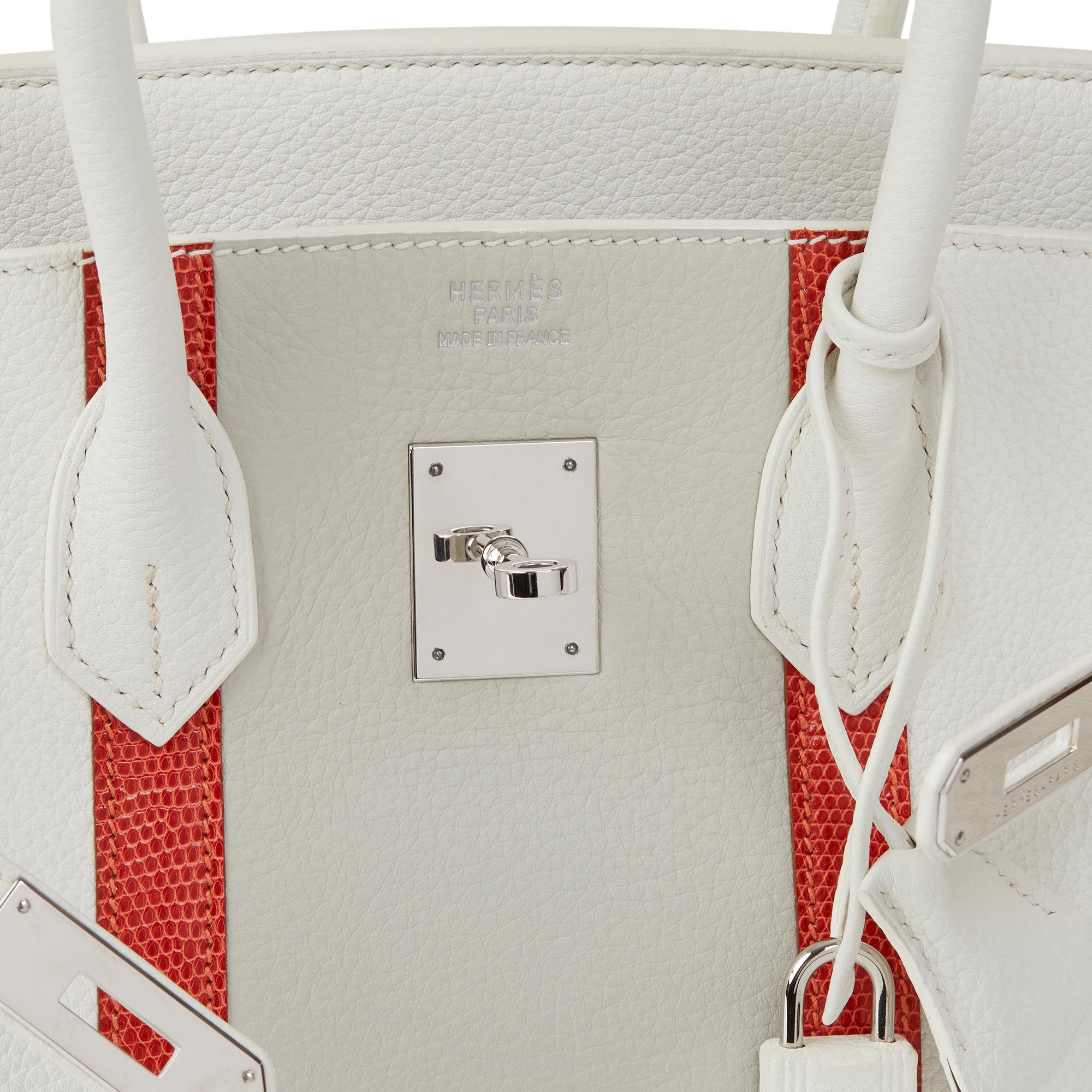 2011 Hermès Blanc, Gris Perle Clemence Leather & Sanguine Niloticus Lizard Leath 3
