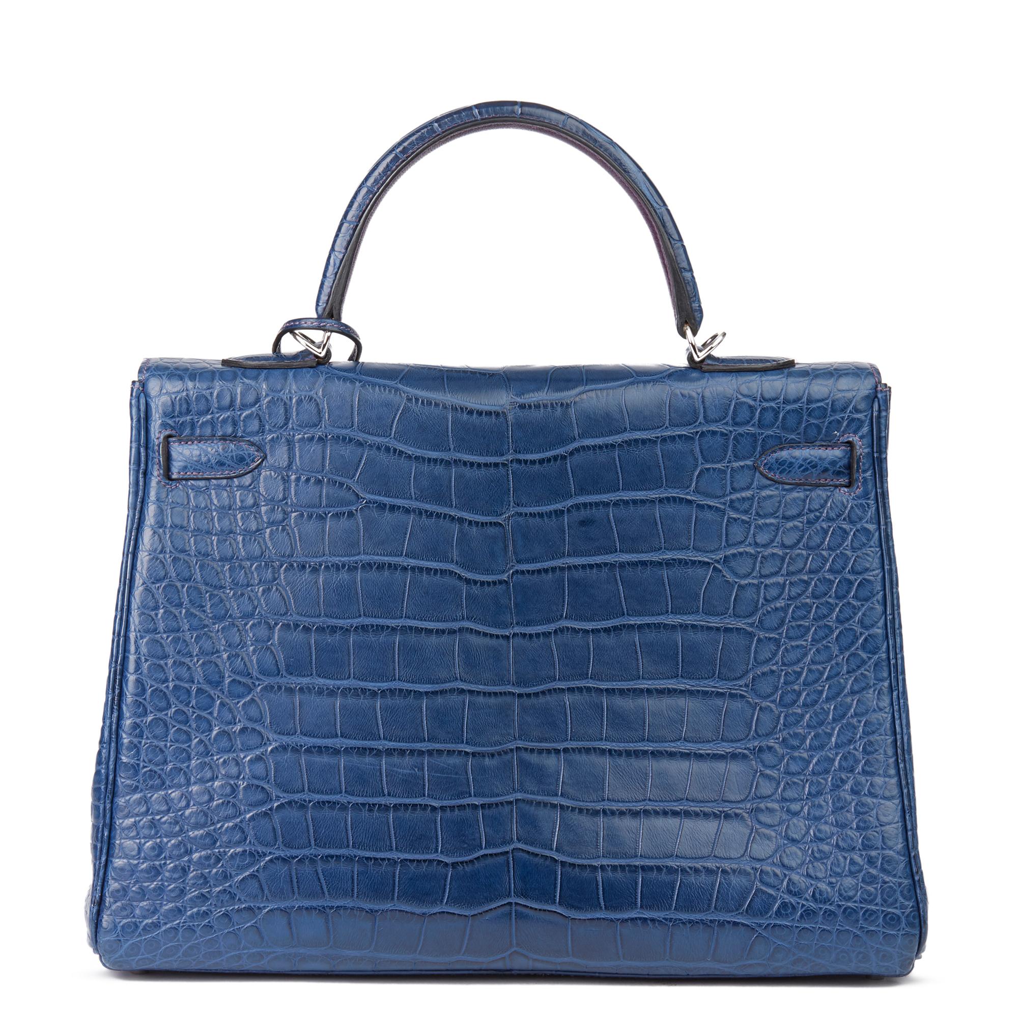 2011 Hermès Bleu de Malte & Anemone Matte Alligator Leather Kelly 35cm Retourne In Excellent Condition In Bishop's Stortford, Hertfordshire