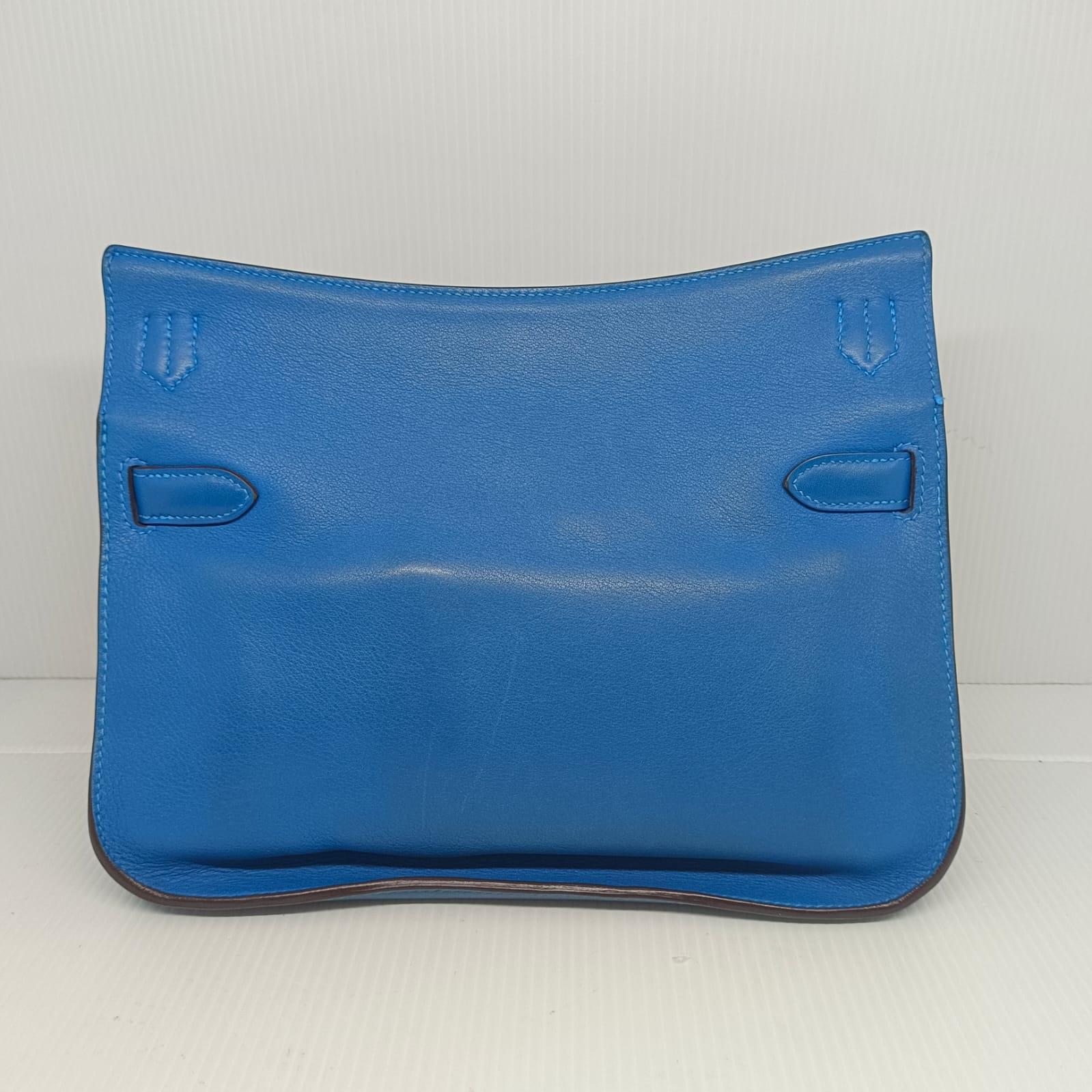 2011 Hermes Blue Mykonos Swift Leather Jypsiere 28 Bag In Good Condition For Sale In Jakarta, Daerah Khusus Ibukota Jakarta