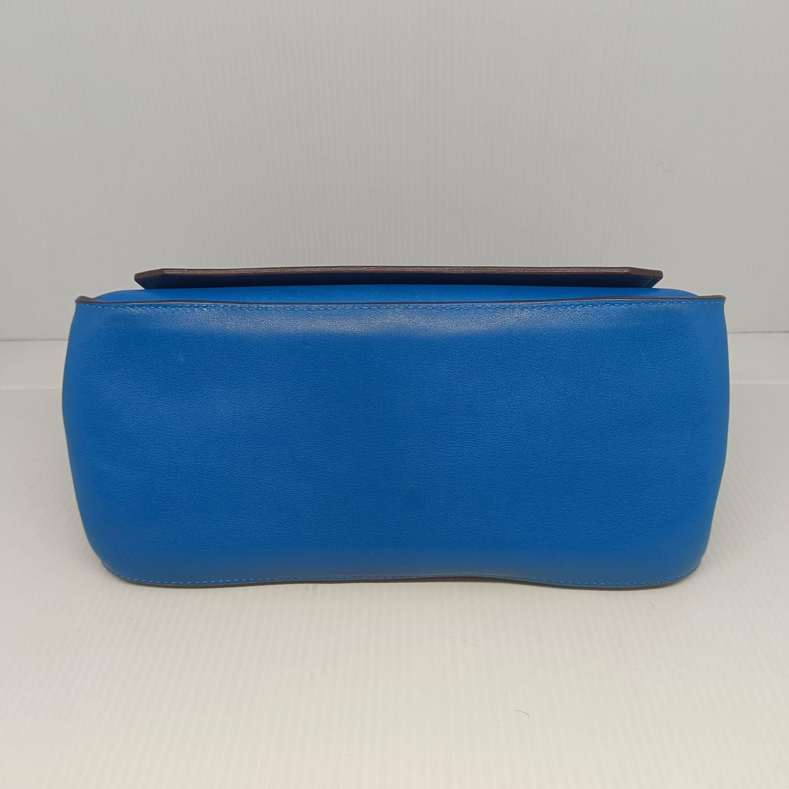Women's or Men's 2011 Hermes Blue Mykonos Swift Leather Jypsiere 28 Bag For Sale