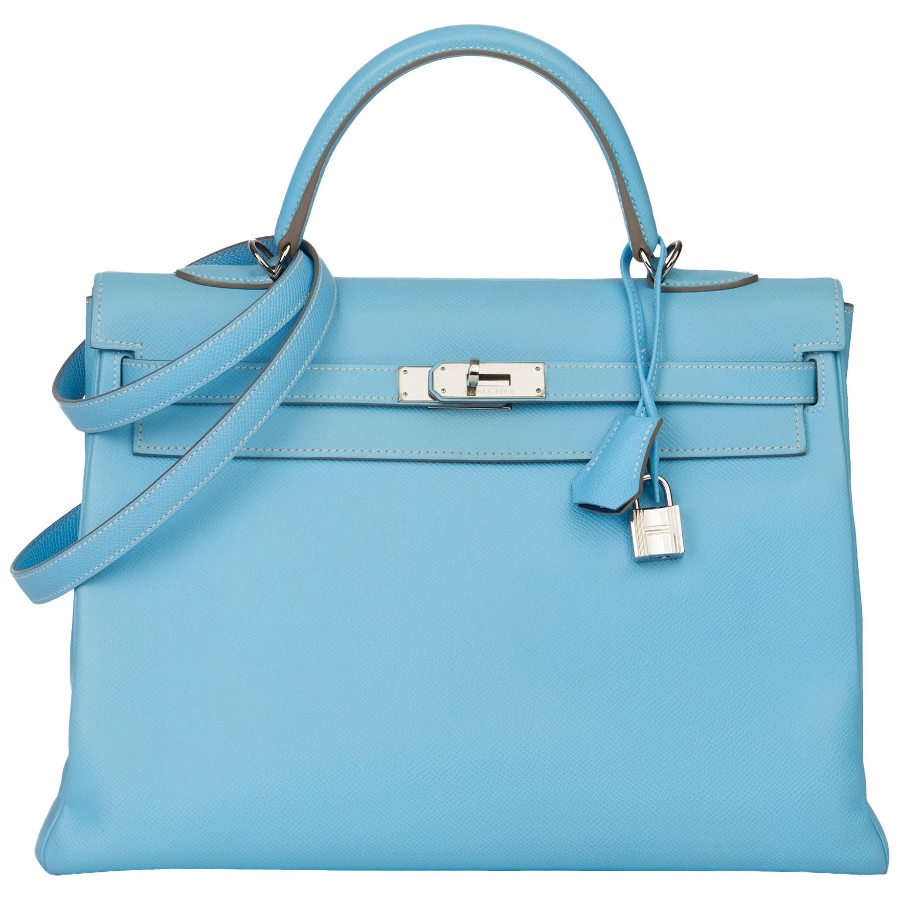 2011 Hermès Celeste 
Mykonos Epsom Leather Kelly 35cm Retourne