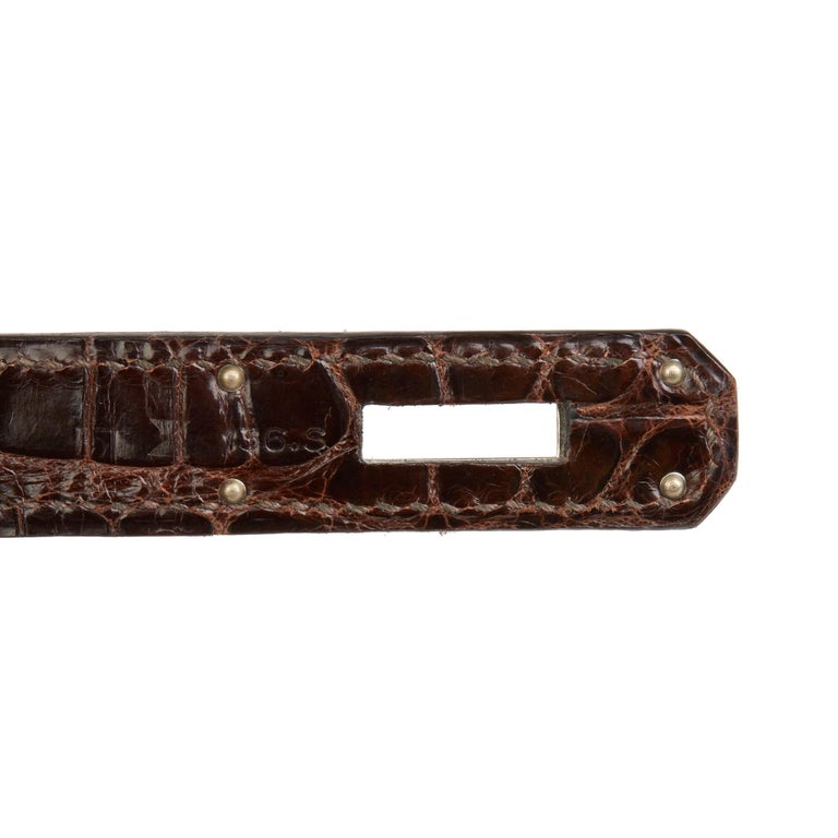 2011 Hermès Chocolate Brown Shiny Porosus Crocodile Leather Kelly 28cm ...