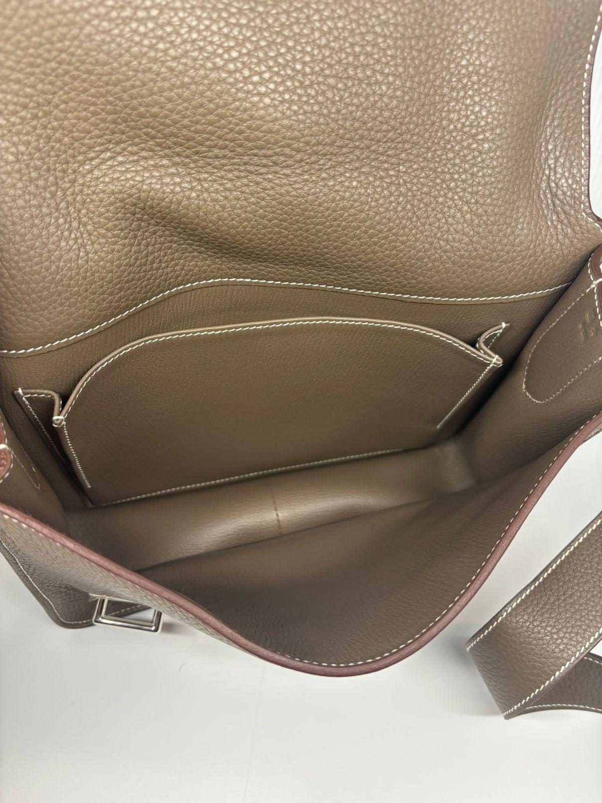 Black 2011 Hermes Etoupe Clemence Steve Caporal 28 Messenger Bag
