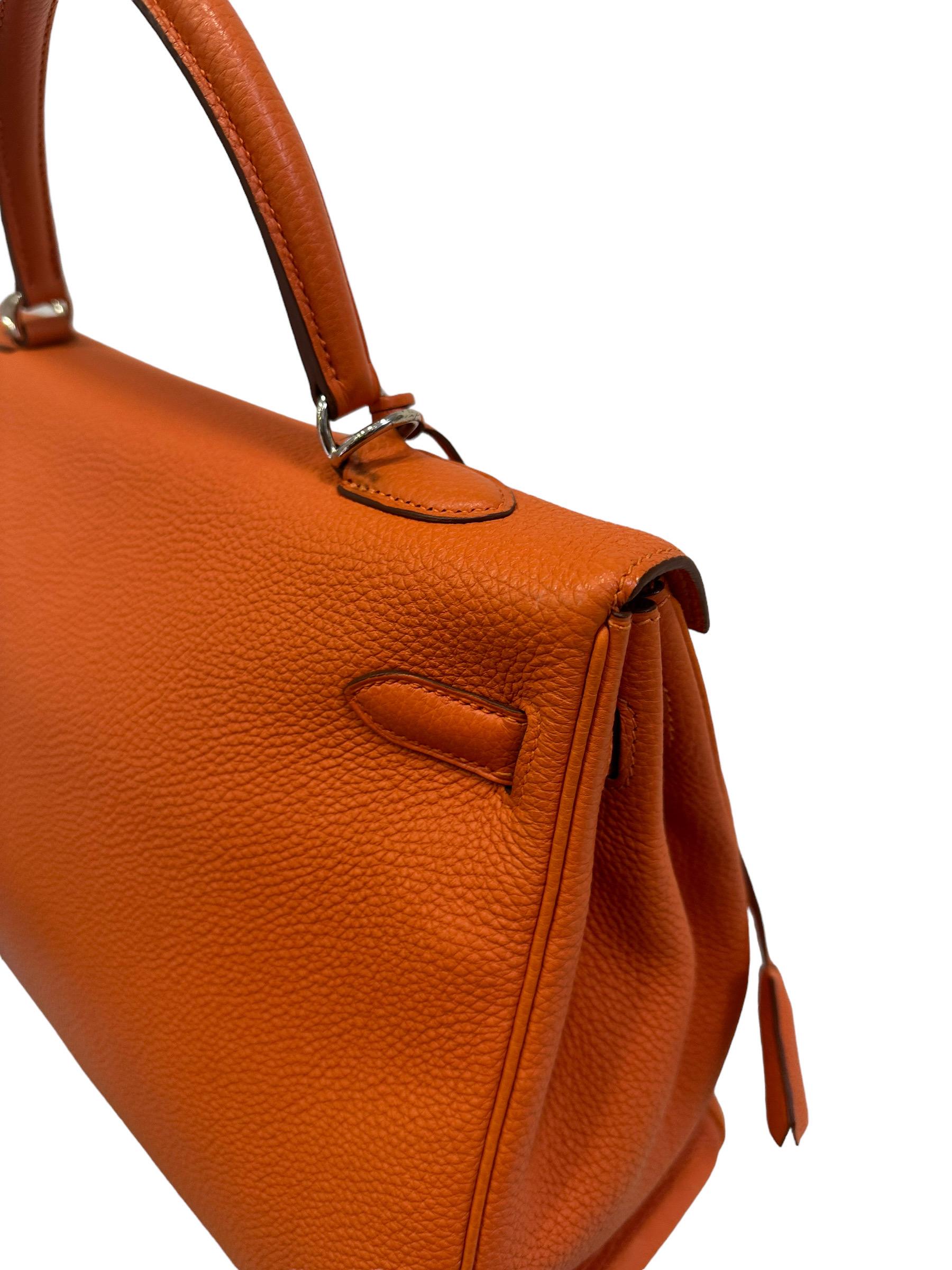 2011 Hermès Kelly 35 Fjord Leather Orange Top Handle Bag  3