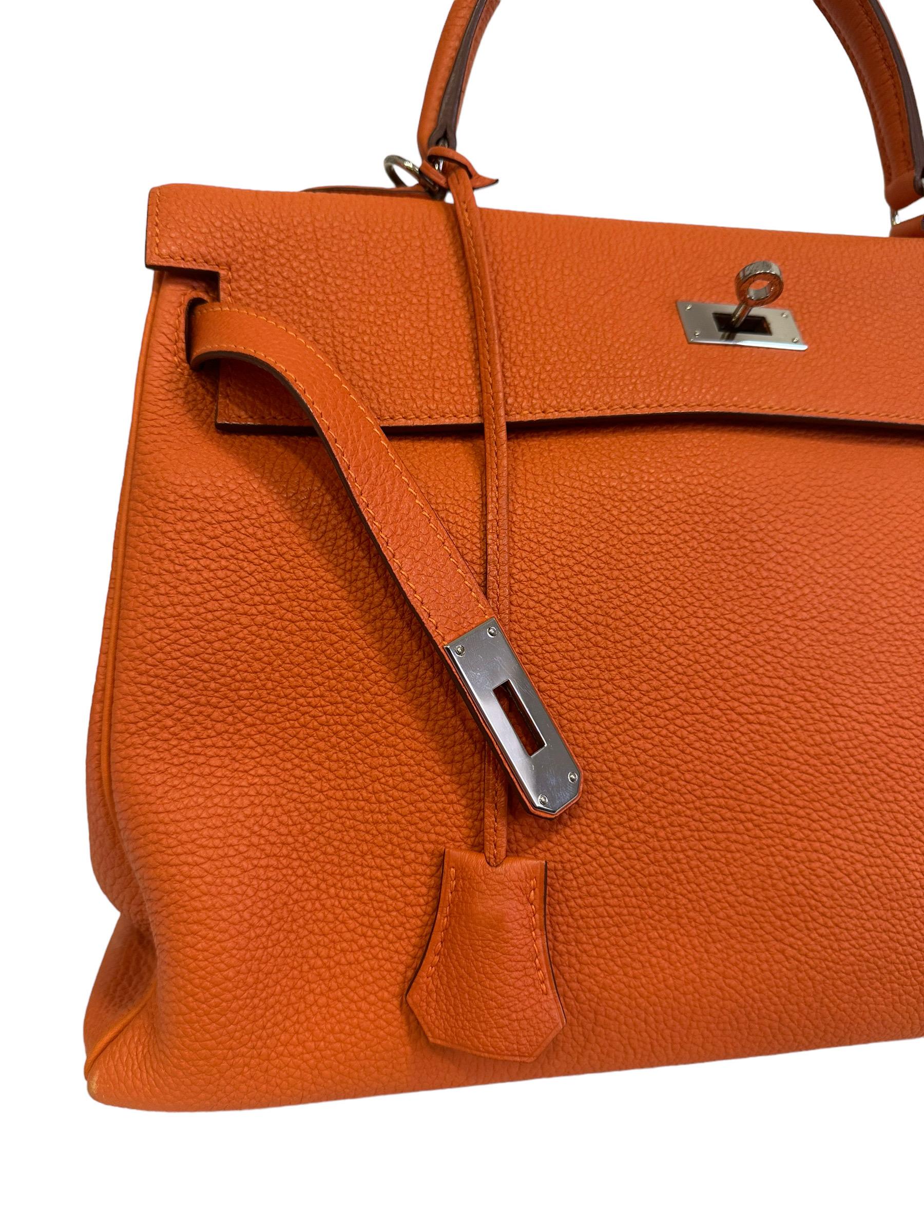 2011 Hermès Kelly 35 Fjord Leather Orange Top Handle Bag  5