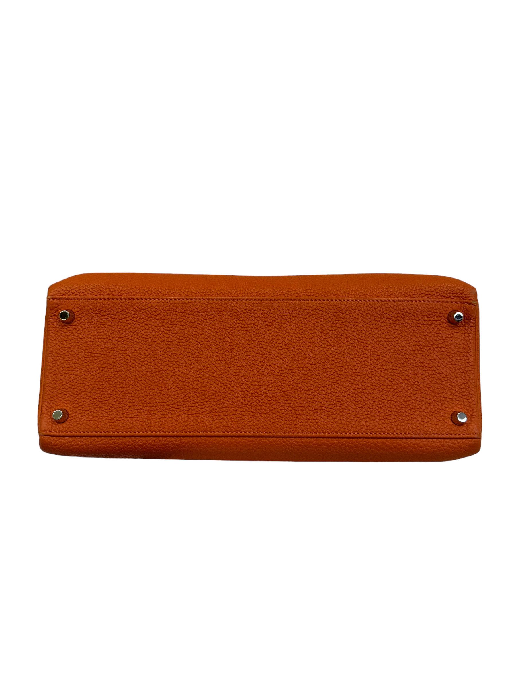 2011 Hermès Kelly 35 Fjord Leather Orange Top Handle Bag  6
