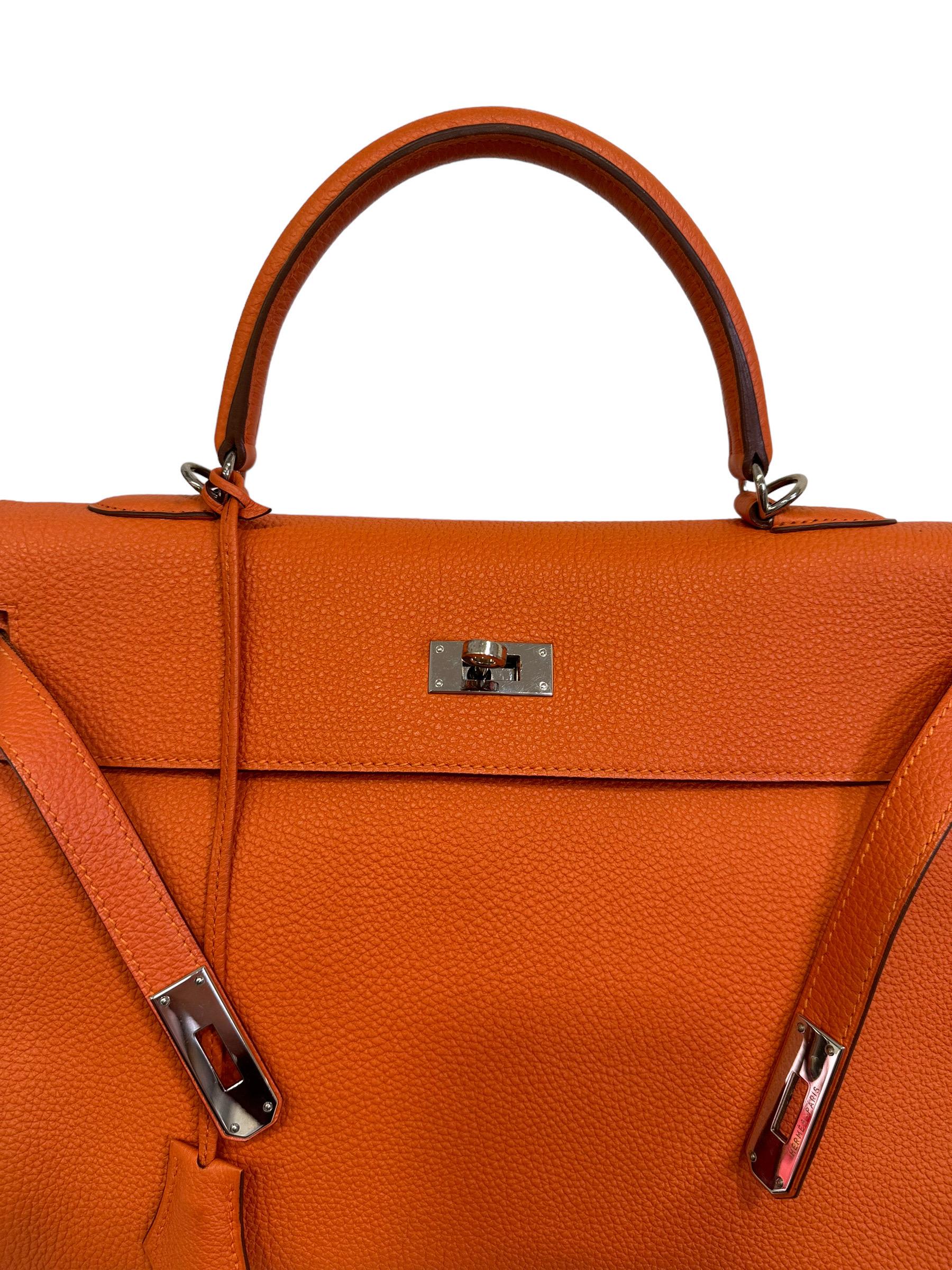 2011 Hermès Kelly 35 Fjord Leather Orange Top Handle Bag  7
