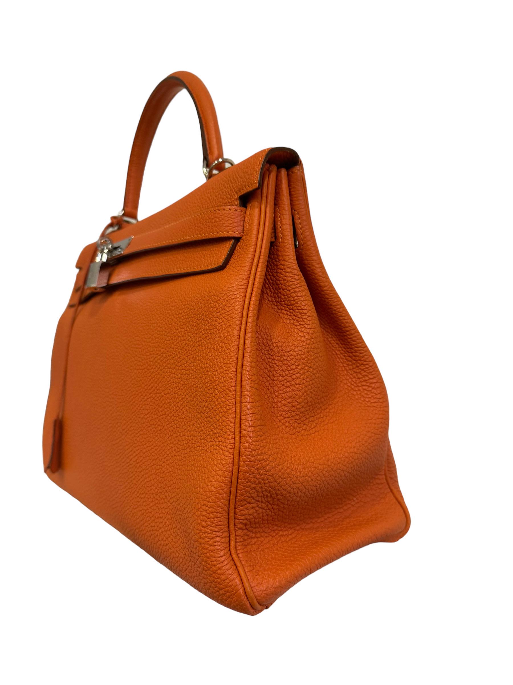Women's 2011 Hermès Kelly 35 Fjord Leather Orange Top Handle Bag 