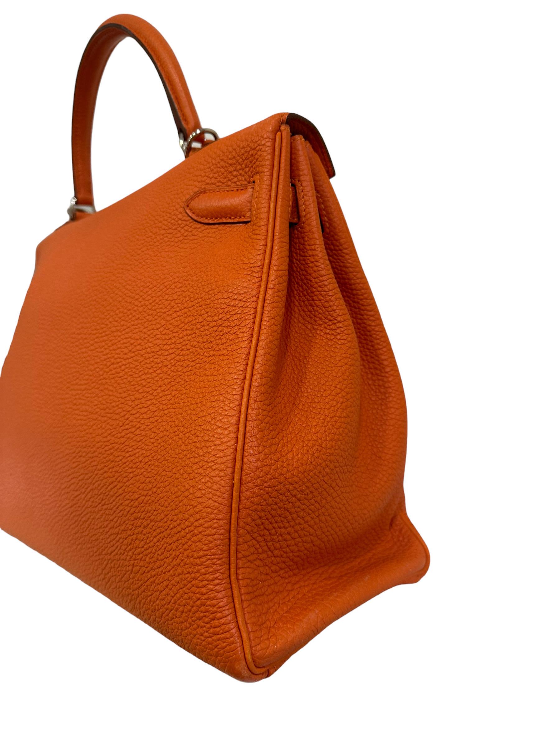 2011 Hermès Kelly 35 Fjord Leather Orange Top Handle Bag  1