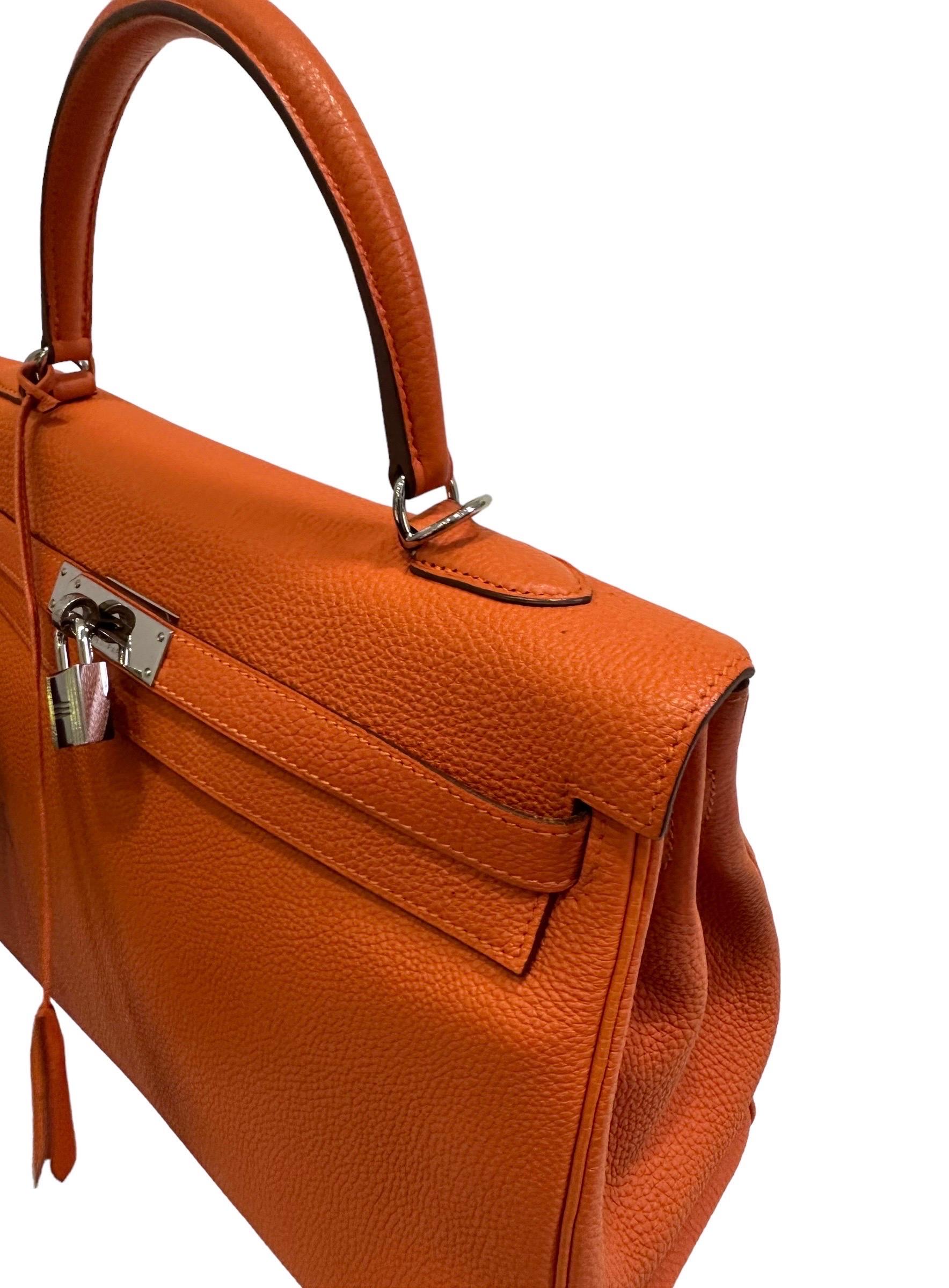 2011 Hermès Kelly 35 Fjord Leather Orange Top Handle Bag  2