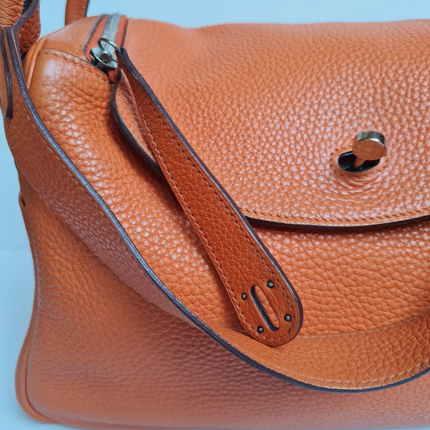 Women's or Men's 2011 Hermes Orange Clemence Leather Lindy 30 Bag