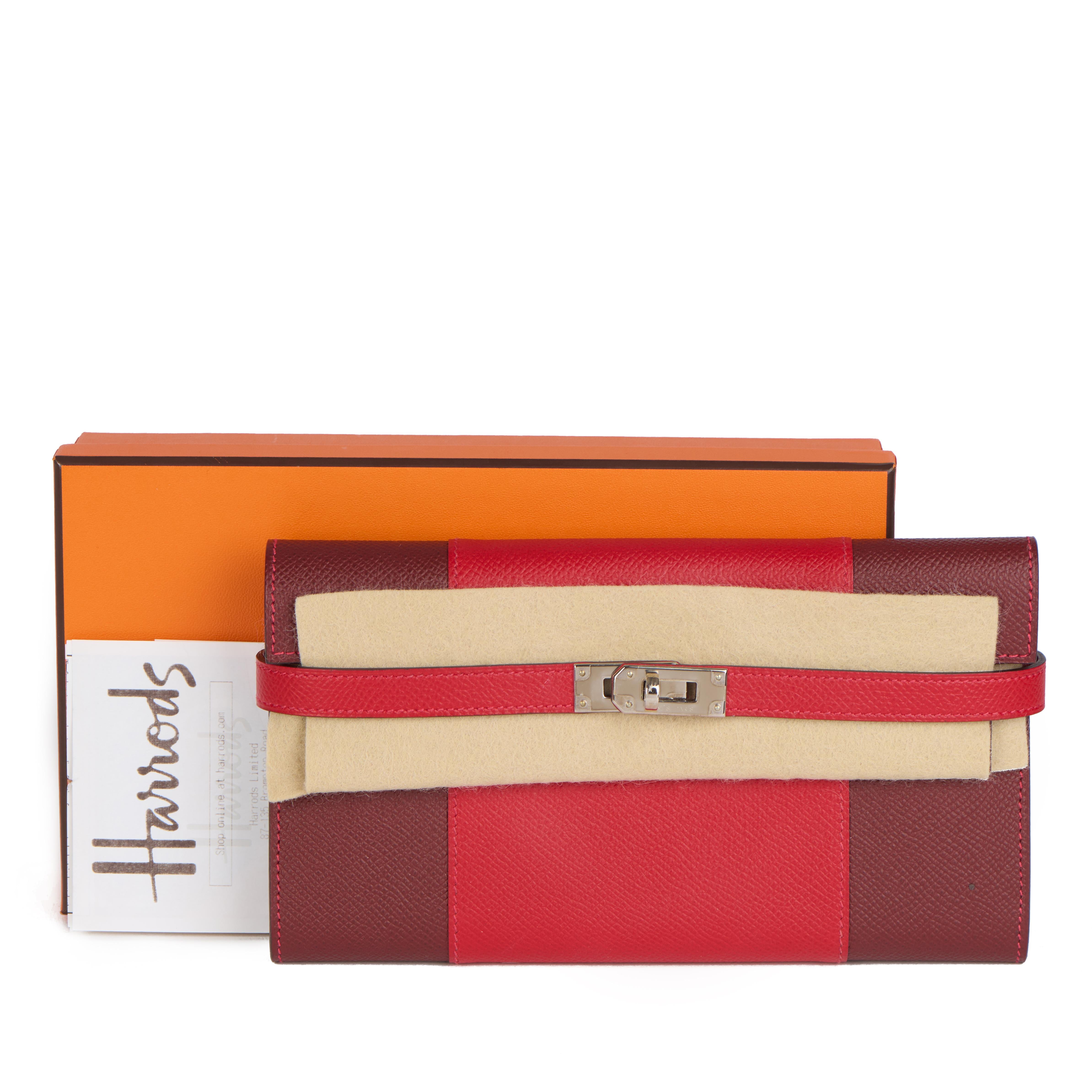 2011 Hermes Rouge Casque & Rough H Epsom Leather Flag Kelly Wallet 3