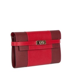 2011 Hermes Rouge Casque & Rough H Epsom Leather Flag Kelly Wallet