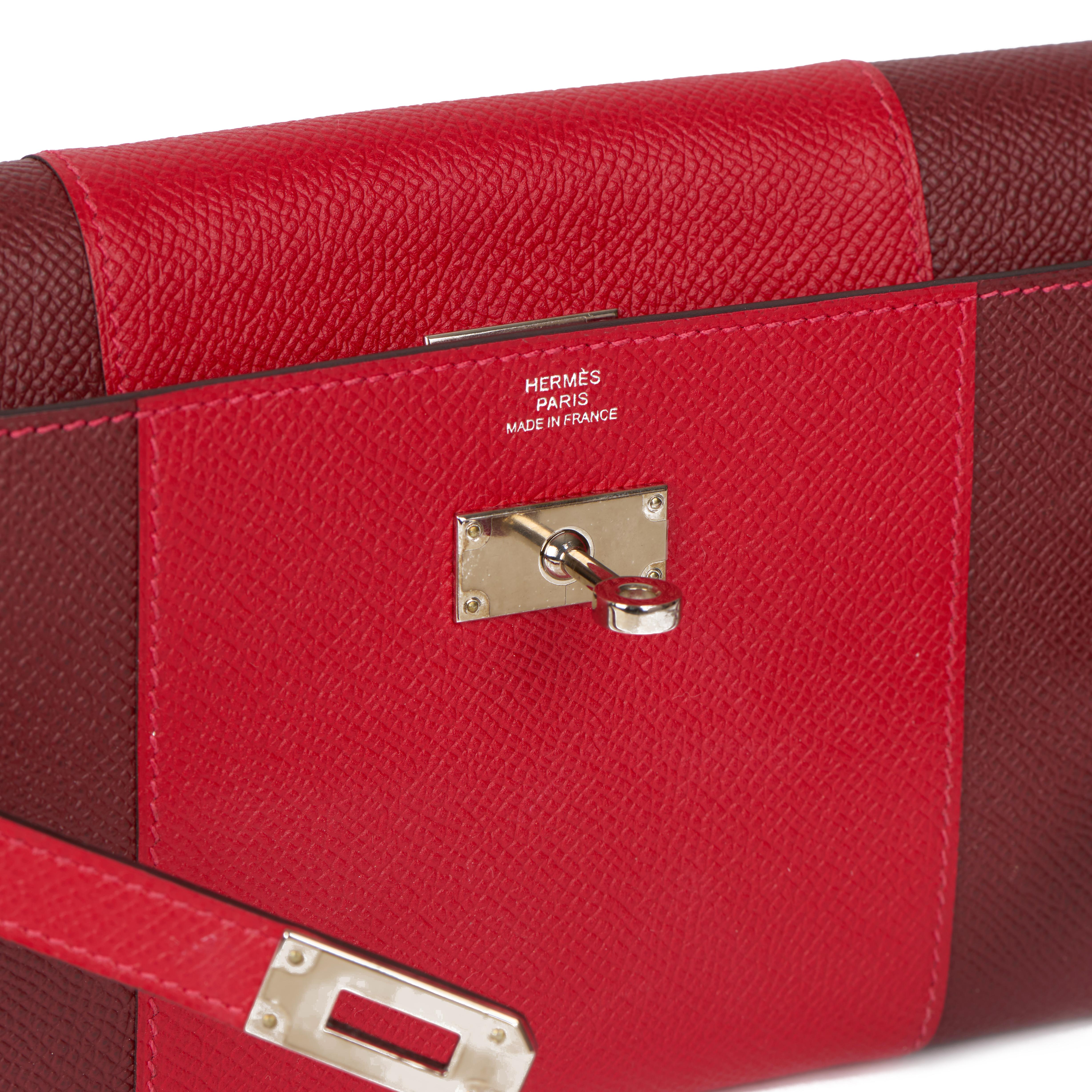 2011 Hermes Rouge Casque & Rough H Epsom Leather Flag Kelly Wallet In New Condition In Bishop's Stortford, Hertfordshire
