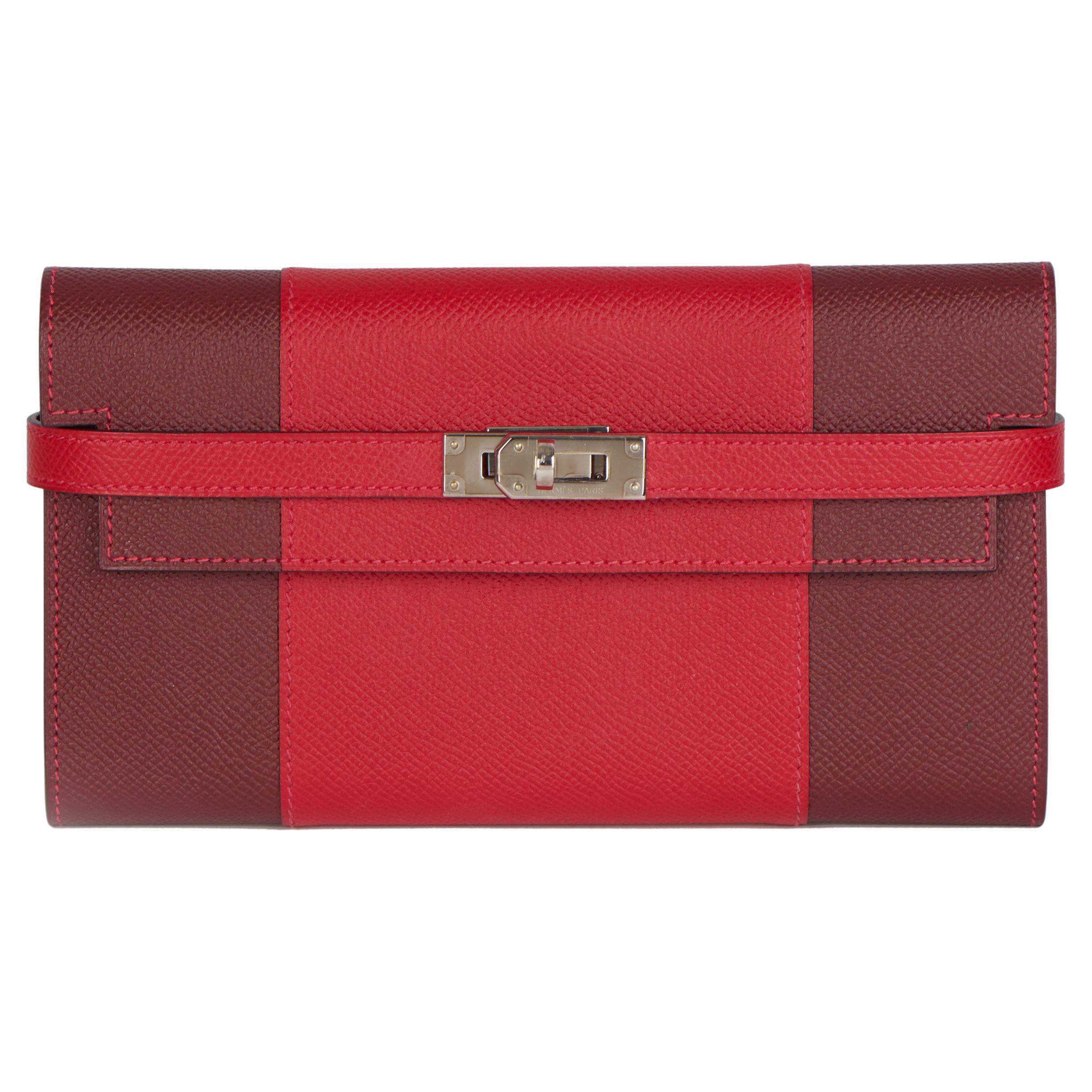 2011 Hermes Rouge Casque & Rough H Epsom Leather Flag Kelly Wallet