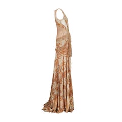 2011 Julien Macdonald - Vestito con stampa di felci in pizzo e applicazioni in oro e beige