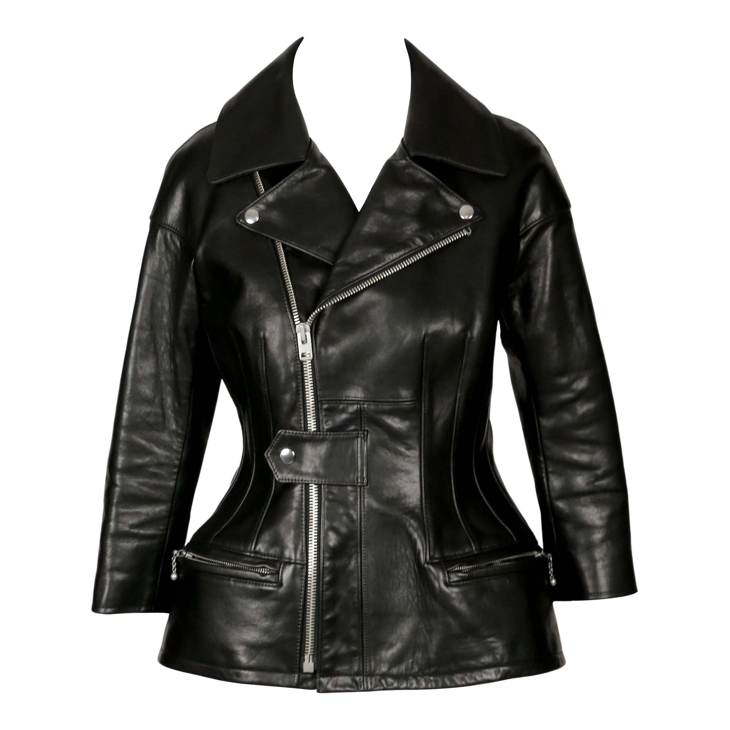 2011 JUNYA WATANabe giacca RUNWAY in pelle nera con peplum in vendita