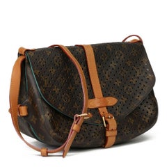 2011 Louis Vuitton Brown Perforated Monogram Canvas & Vachetta Teal Saumur 30