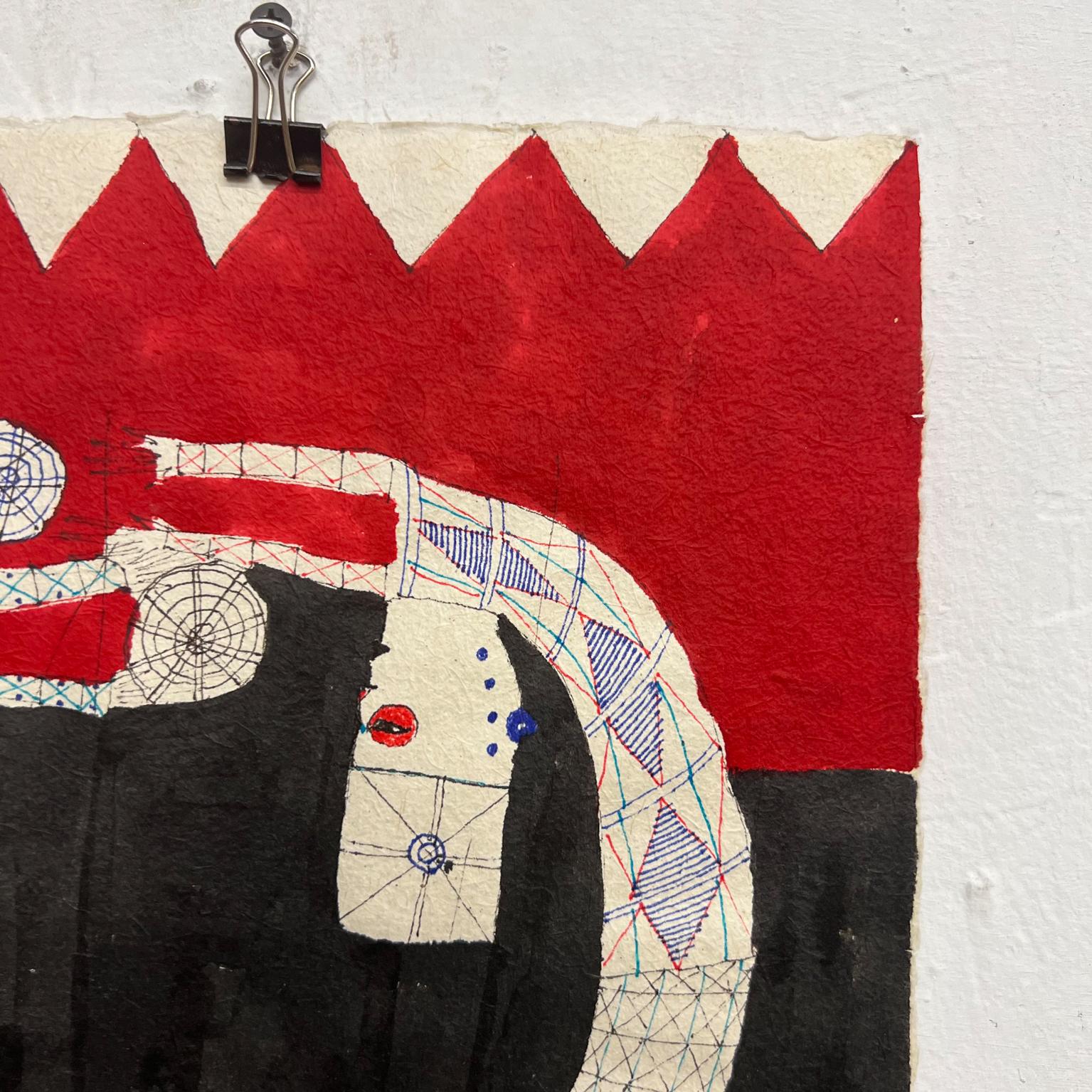 2011 Original Moderne Kunst Schwarz-Rote Tinte Zeichnung Maßgefertigtes Papier Oaxaca, Mexiko im Zustand „Gut“ im Angebot in Chula Vista, CA