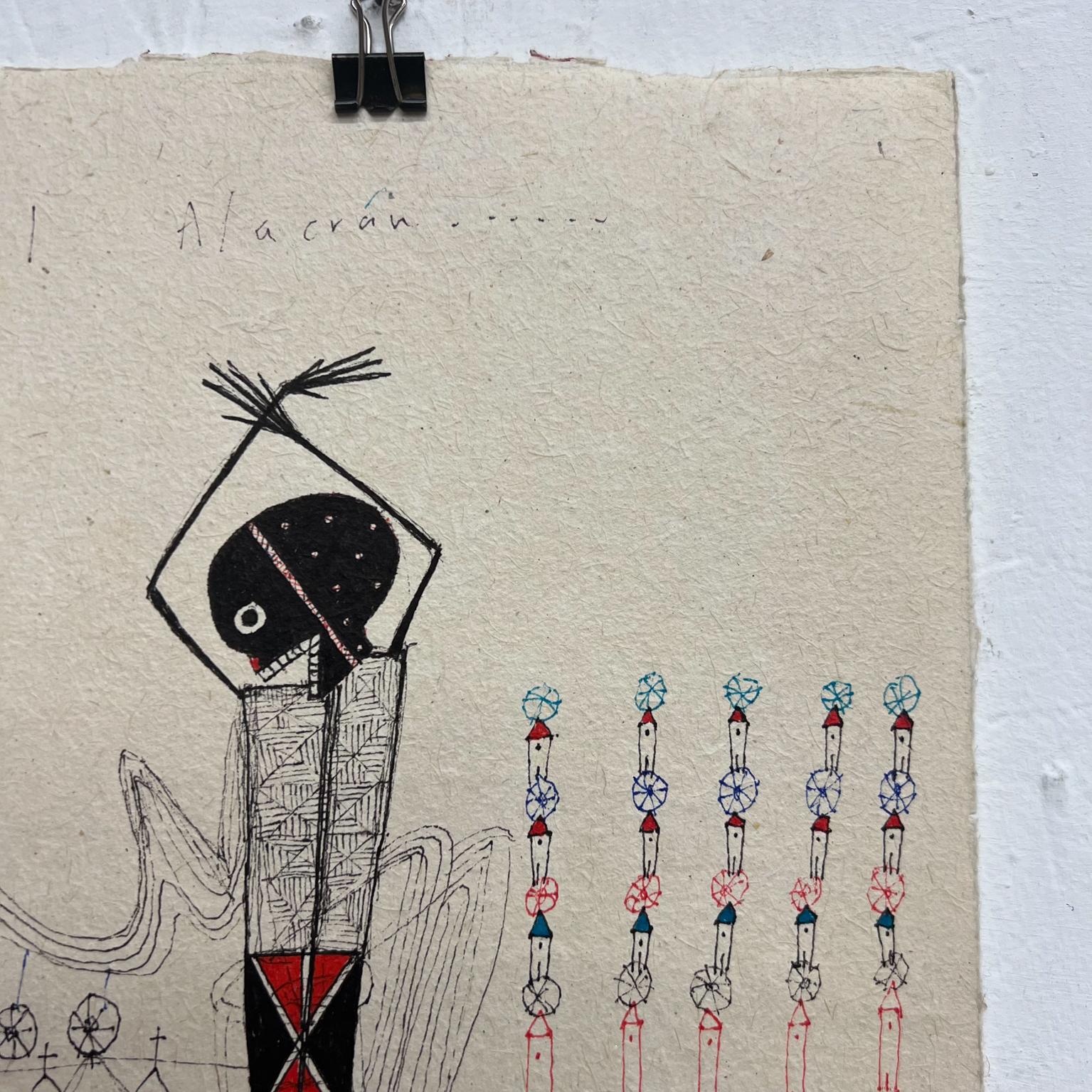 Mexican 2011 Original Modern Art from Oaxaca Ink Drawing 2 on Custom Paper For Sale