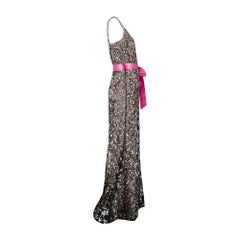 2011 Oscar De La Renta Runway Sequinned Maxi Gown with Pink Ribbon Belt