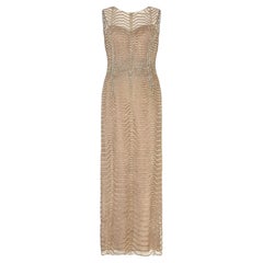 2011 Oscar De La Renta Pasarela Moka Transparente Maxivestido con Cuentas por Encima