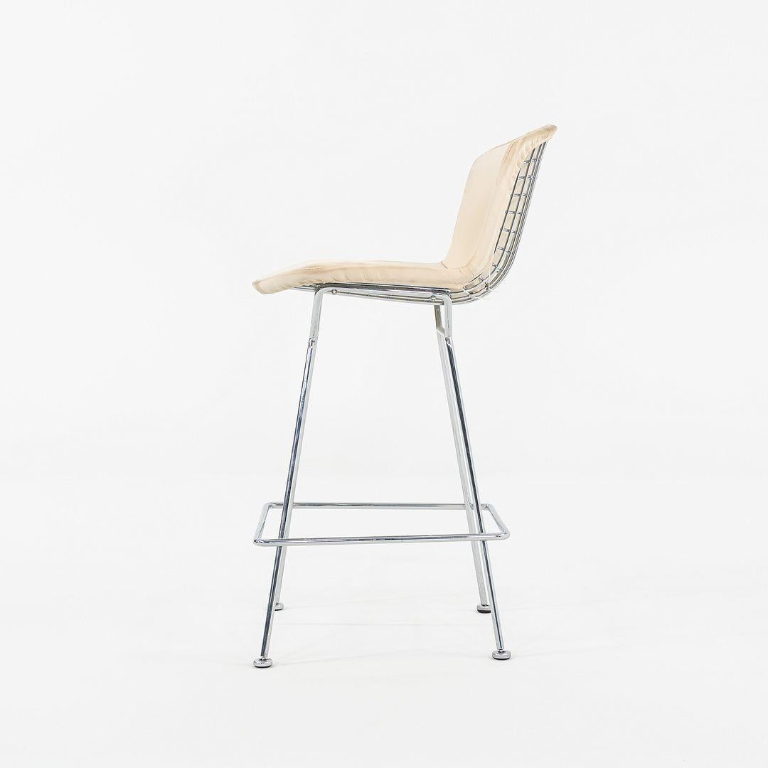 Modern 2011 Pair of Harry Bertoia for Knoll Chrome Counter Stools w/ Ivory Fabric Pads For Sale