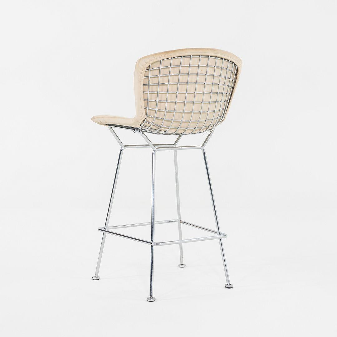 American 2011 Pair of Harry Bertoia for Knoll Chrome Counter Stools w/ Ivory Fabric Pads For Sale