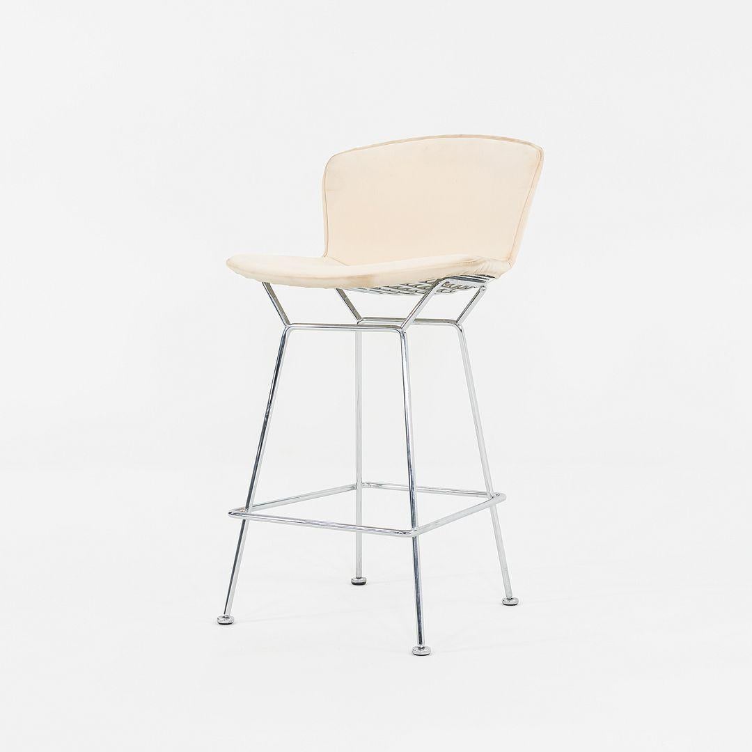2011 Pair of Harry Bertoia for Knoll Chrome Counter Stools w/ Ivory Fabric Pads In Good Condition For Sale In Philadelphia, PA
