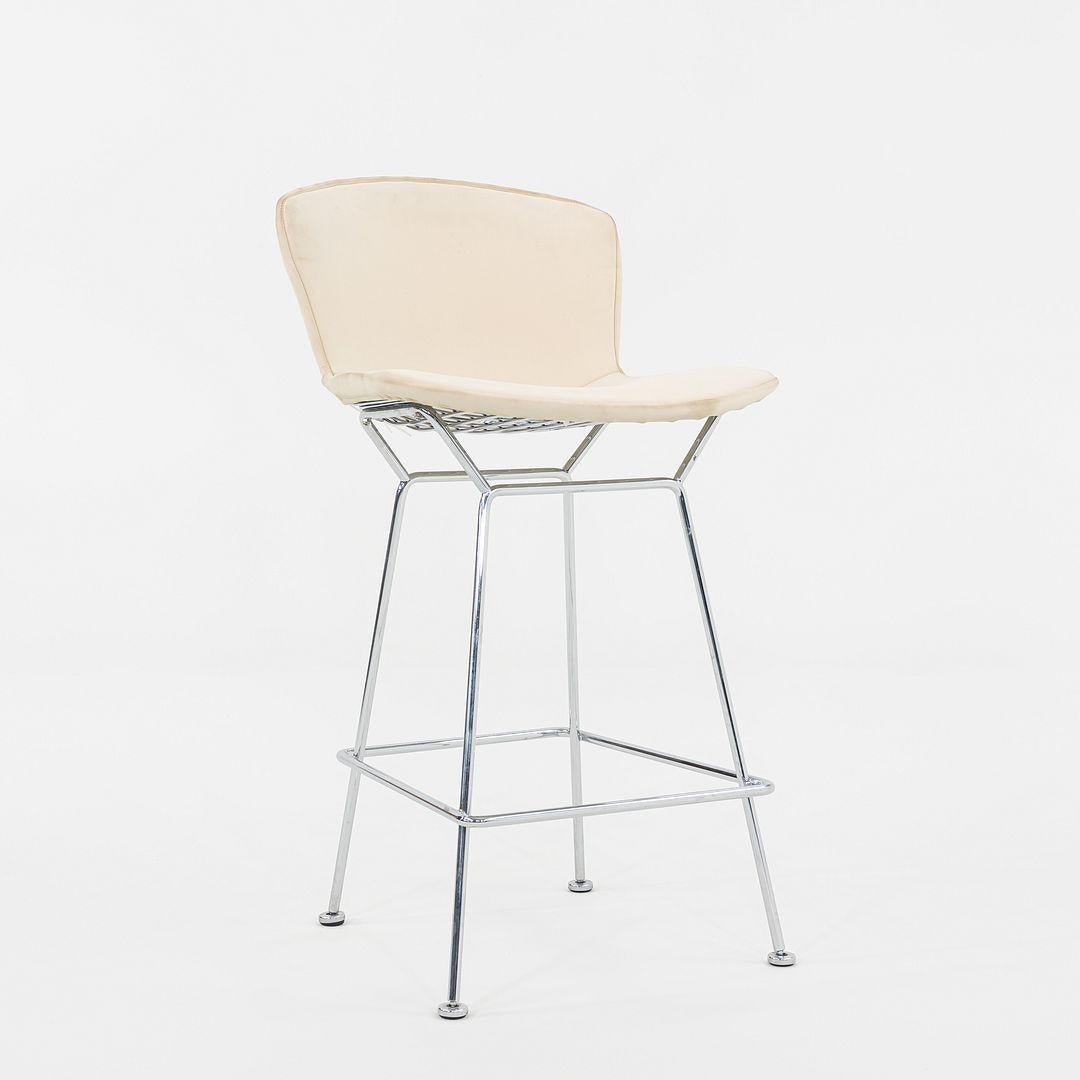 Contemporary 2011 Pair of Harry Bertoia for Knoll Chrome Counter Stools w/ Ivory Fabric Pads For Sale