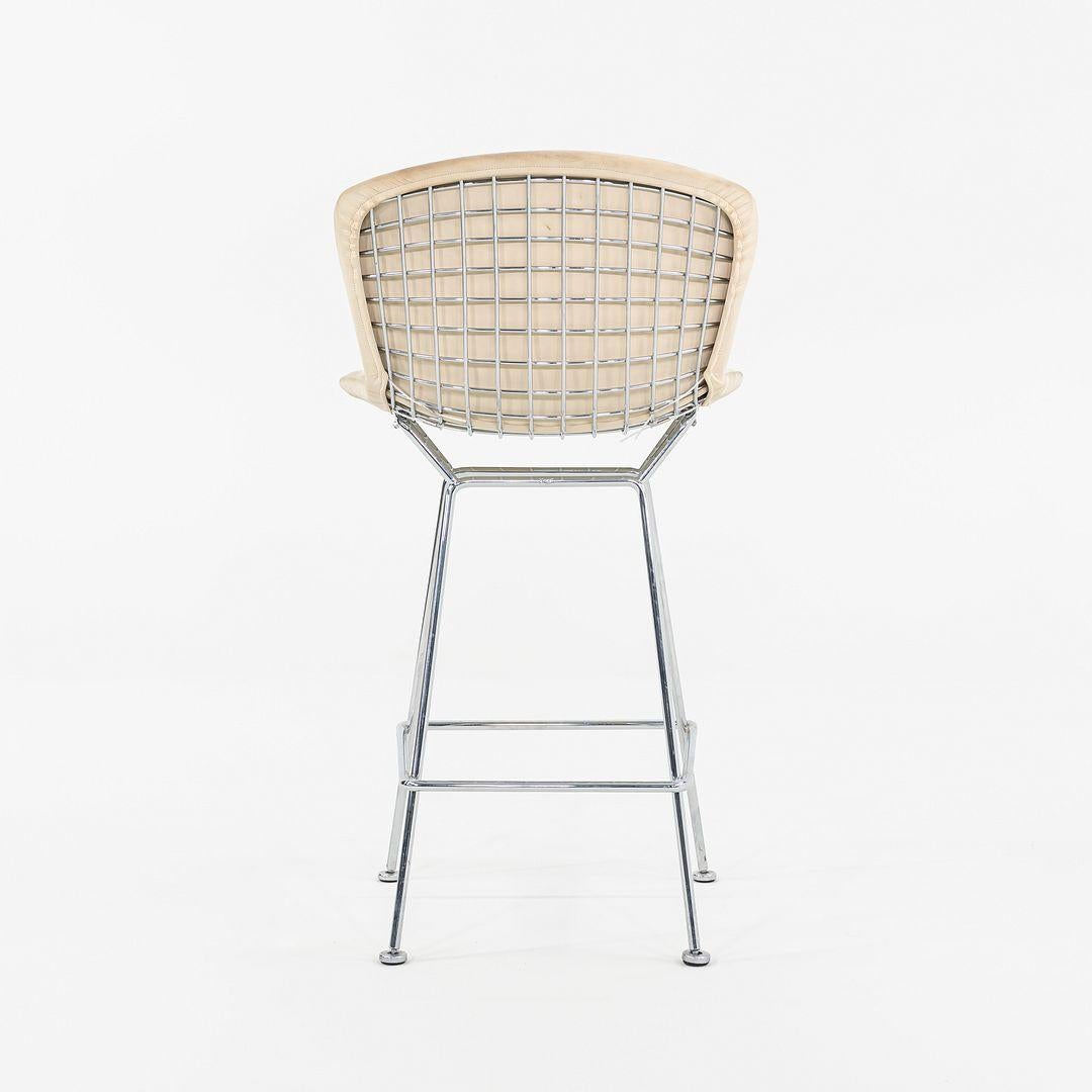Steel 2011 Pair of Harry Bertoia for Knoll Chrome Counter Stools w/ Ivory Fabric Pads For Sale