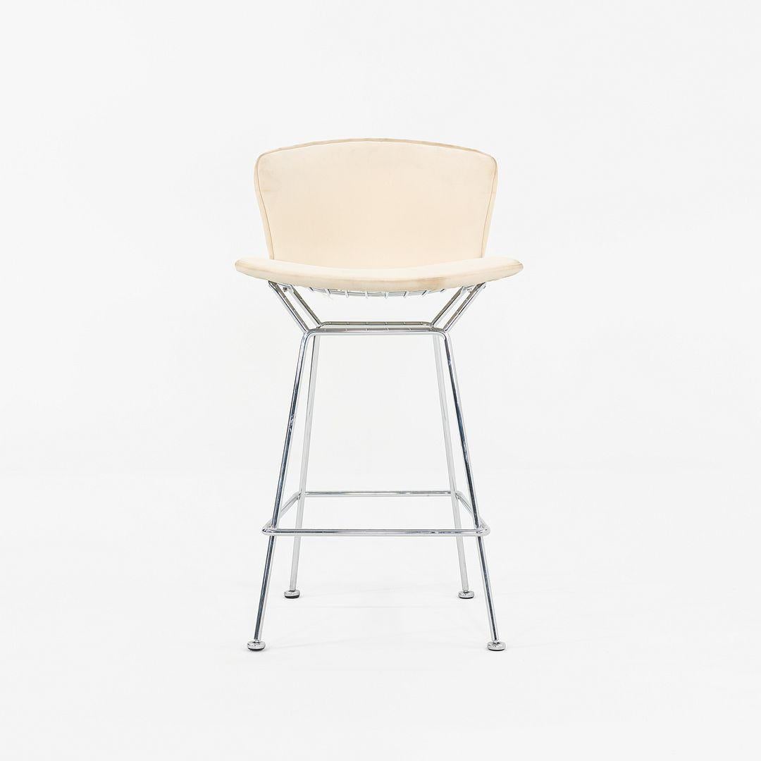 2011 Pair of Harry Bertoia for Knoll Chrome Counter Stools w/ Ivory Fabric Pads For Sale 1