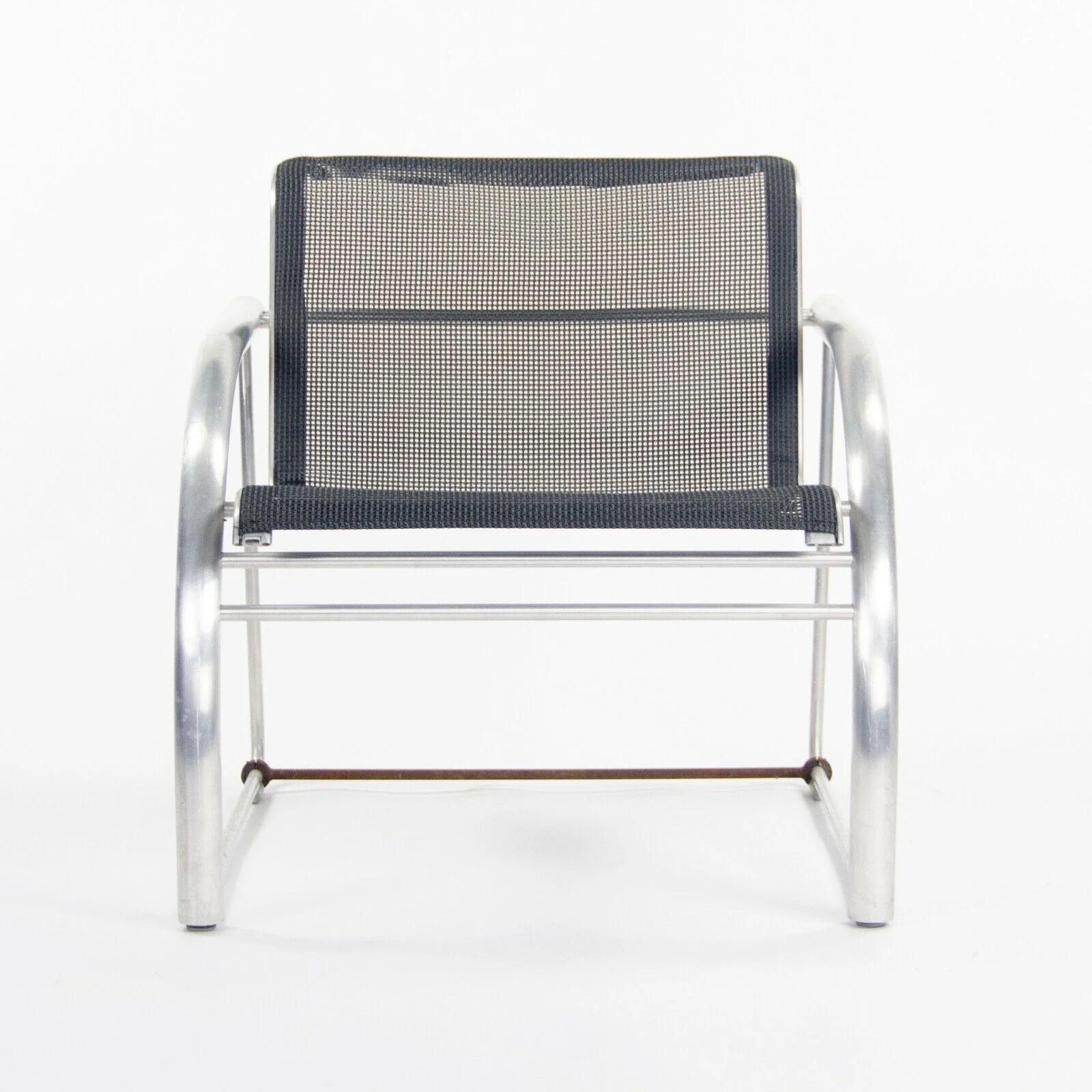 Listed for sale is a Richard Schultz 2011 Mateo Collection aluminum lounge chair prototype with mesh upholstery. This is a marvelous and rare example of a Mateo collection lounge chair. The raw extruded aluminum frame is in terrific shape and