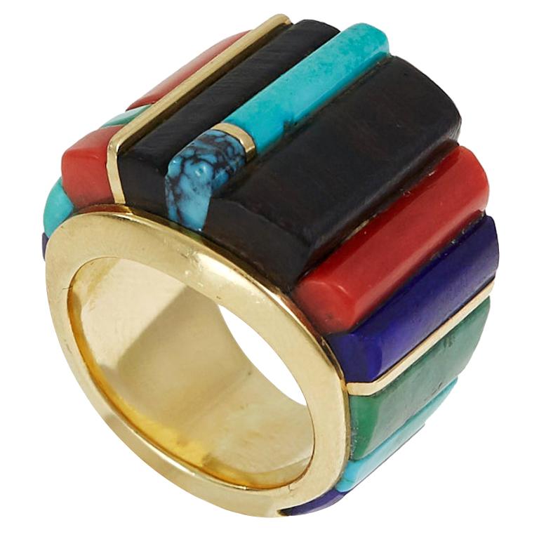 2011 Sonwai Coral, Chrysocolla, Lapis Lazuli, Sugilite, Turquoise and Gold Ring