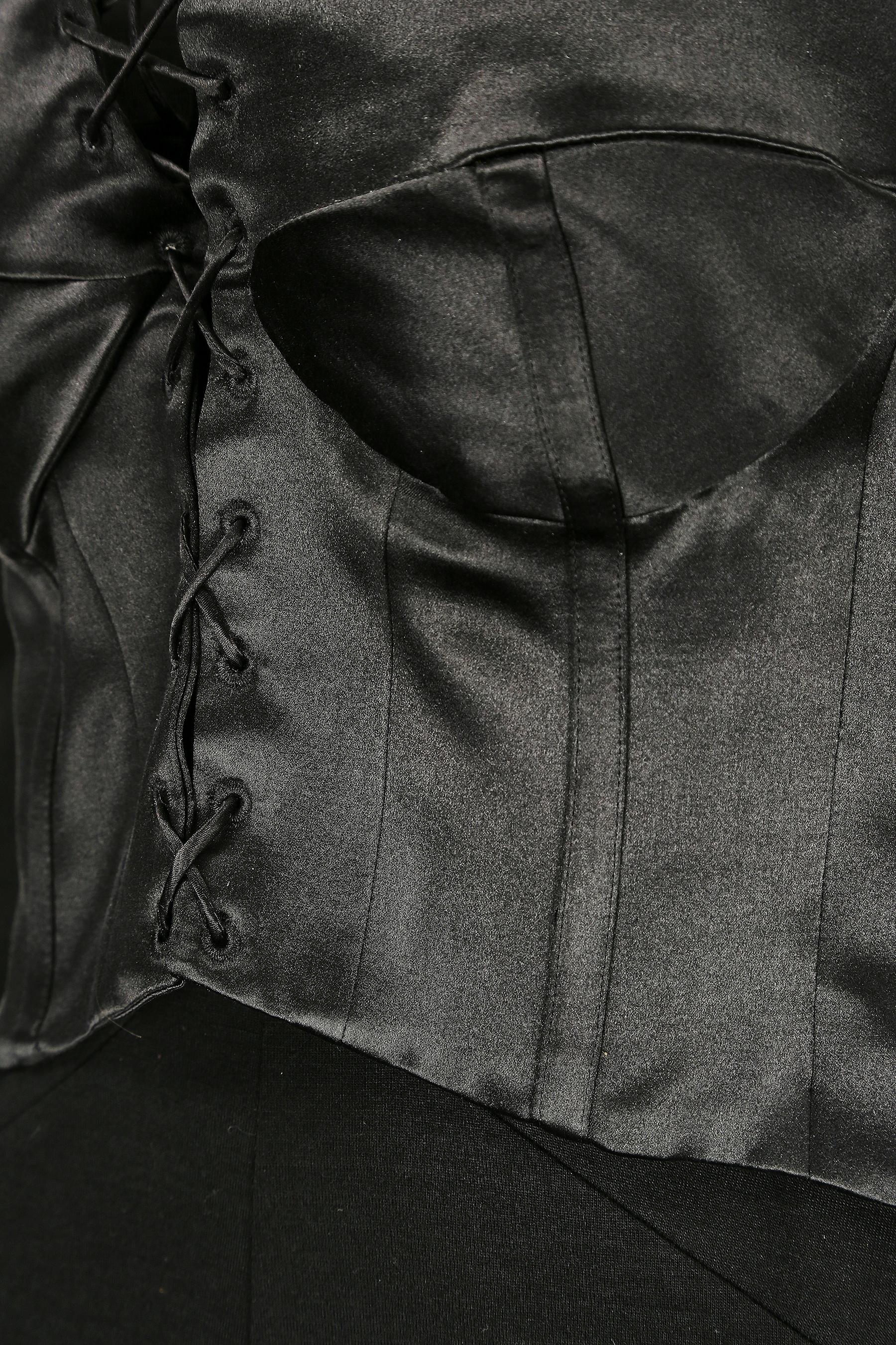 2011 Tom Ford Black Jersey Wool and Satin Corset Dress For Sale 1