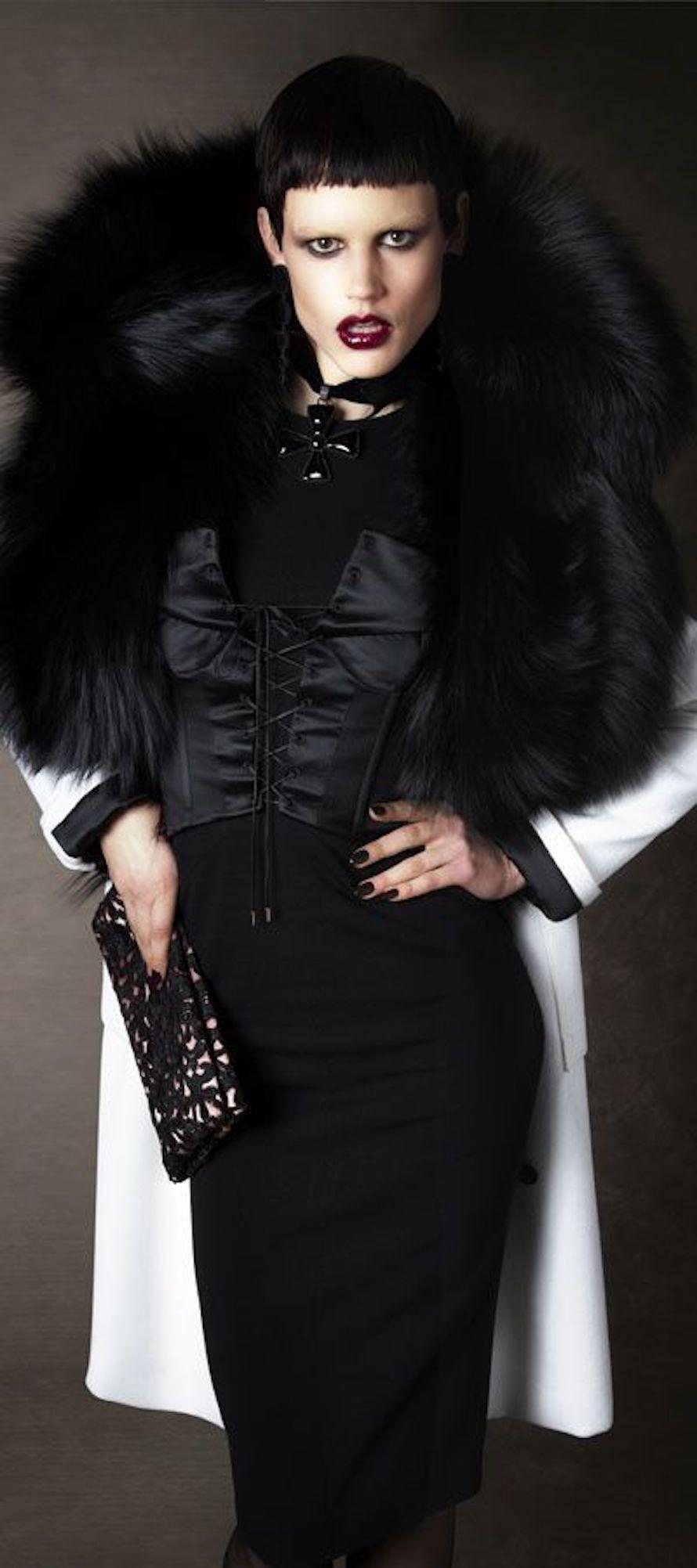2011 Tom Ford Black Jersey Wool and Satin Corset Dress For Sale 2