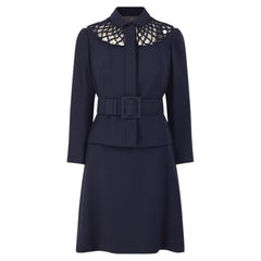 2011 Valentino Haute Couture Navy Dress Suit with Latticework and Belt