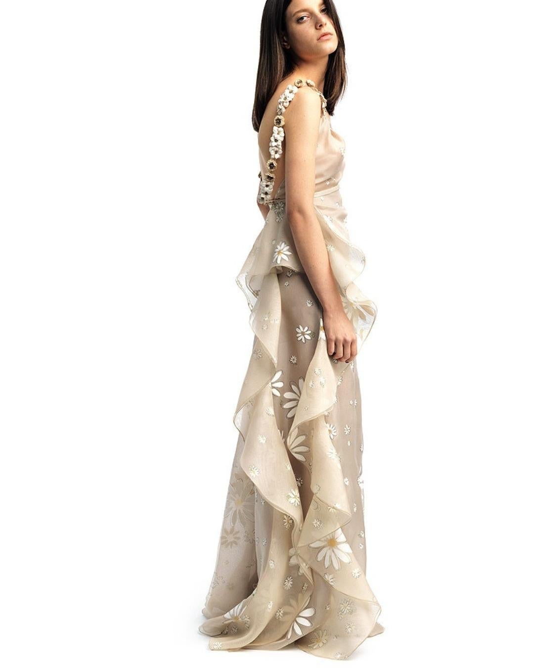 2011 Valentino Vestido Blanco con Detalle de Volantes y Tirante Embellecedor en venta 1