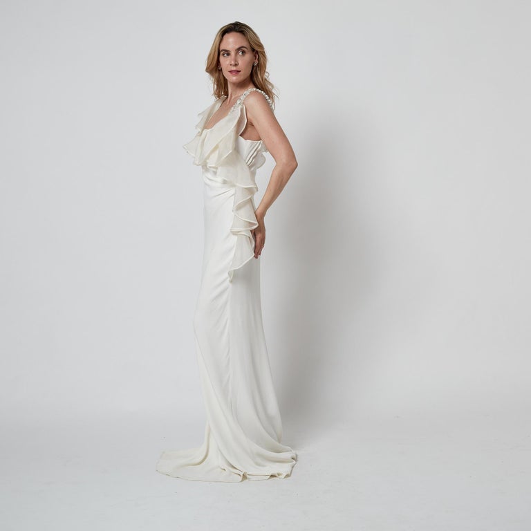2011 Valentino White Dress with Ruffle Detail and Embellished Strap 2011 Valentino White Dress with Ruffle Detail and Embellished Strap