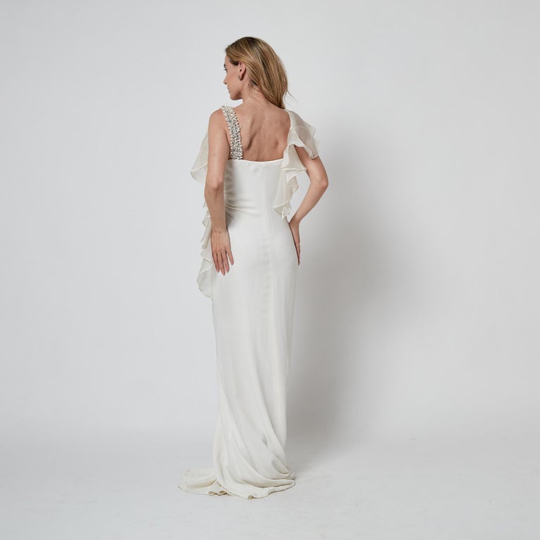 Silver White Valentino Gown 2011 Valentino White Dress With Ruffle Detail  And Embellished Strap