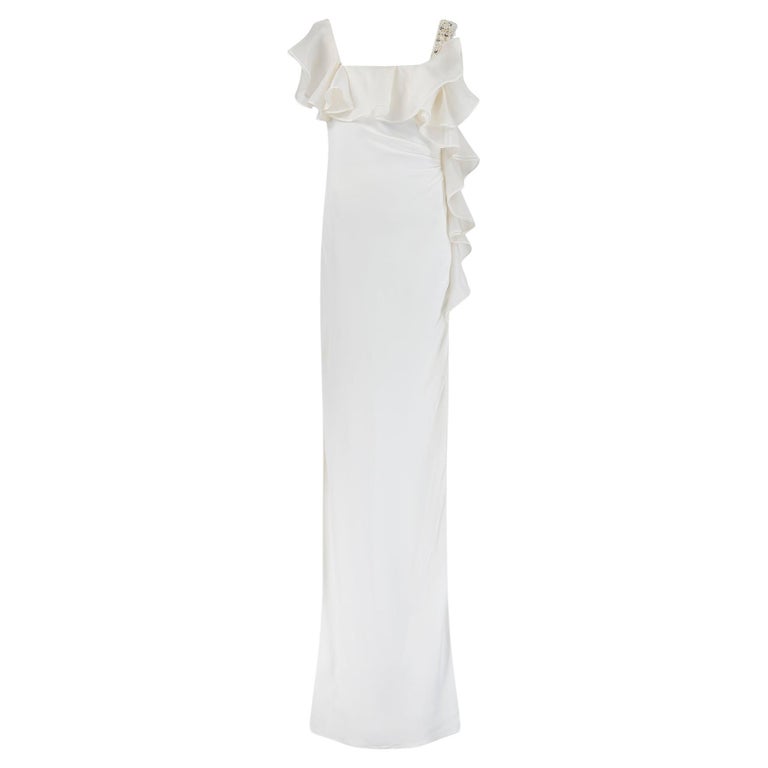 2011 Valentino White Dress with Ruffle Detail and Embellished Strap For Sale at 1stDibs 2011 Valentino White Dress with Ruffle Detail and Embellished Strap For Sale at 1stDibs